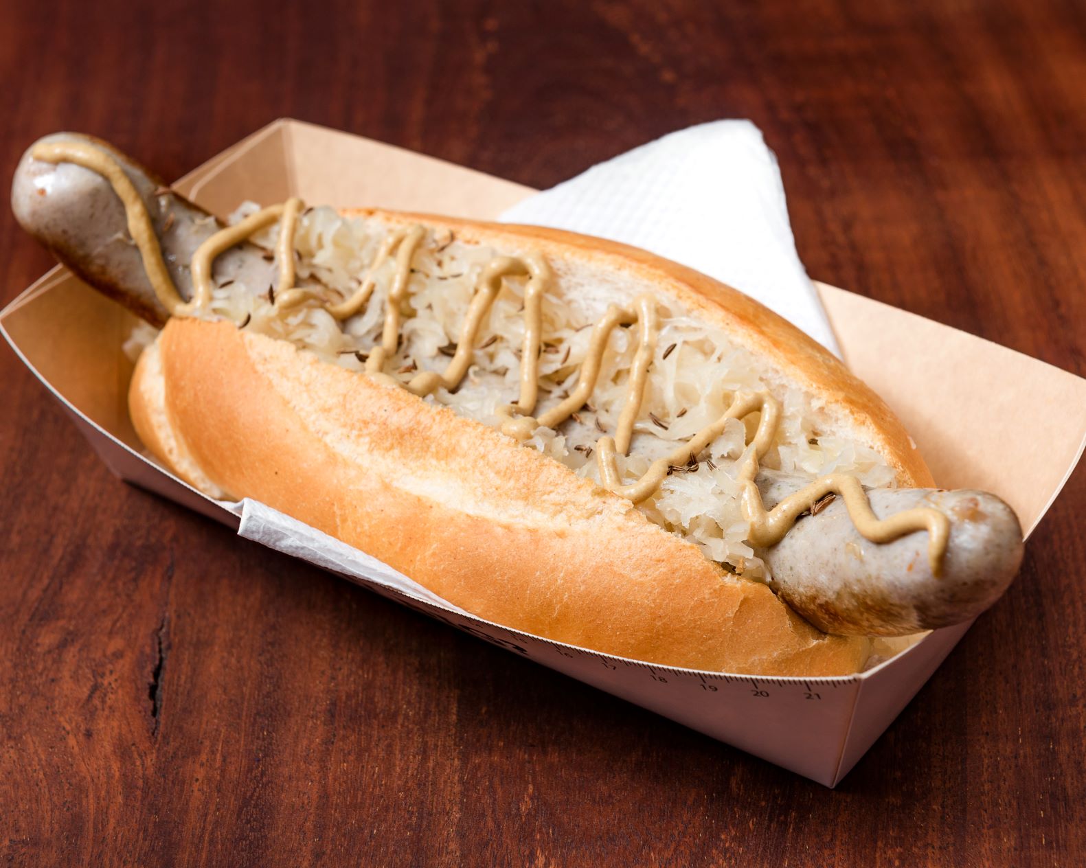 Volkswurst Traditional Bratwurst served fresh in a bakery roll